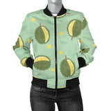 Durian Pattern Green Background Women Bomber Jacket