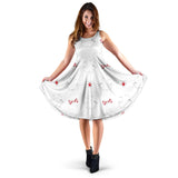 White Pomeranian Pattern Sleeveless Midi Dress