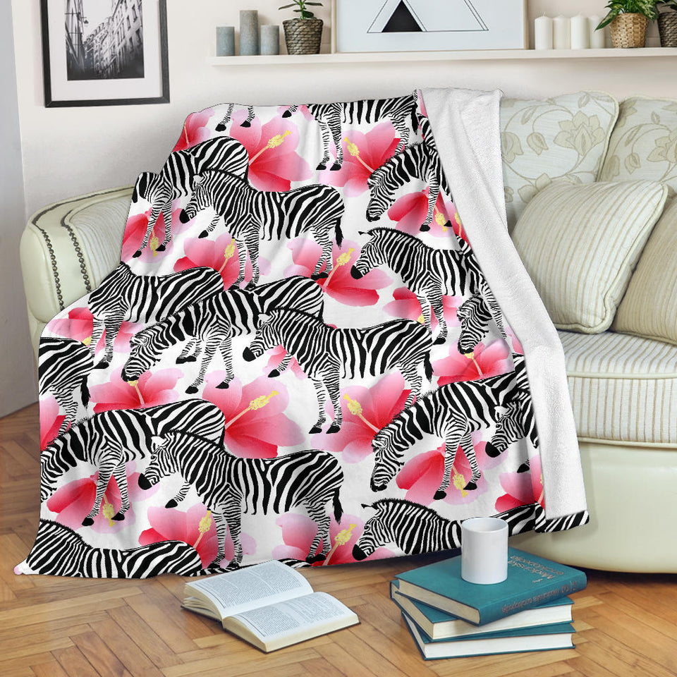 Zebra Red Hibiscus Pattern Premium Blanket