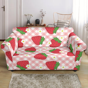 Strawberry Pattern Stripe Background Loveseat Couch Slipcover