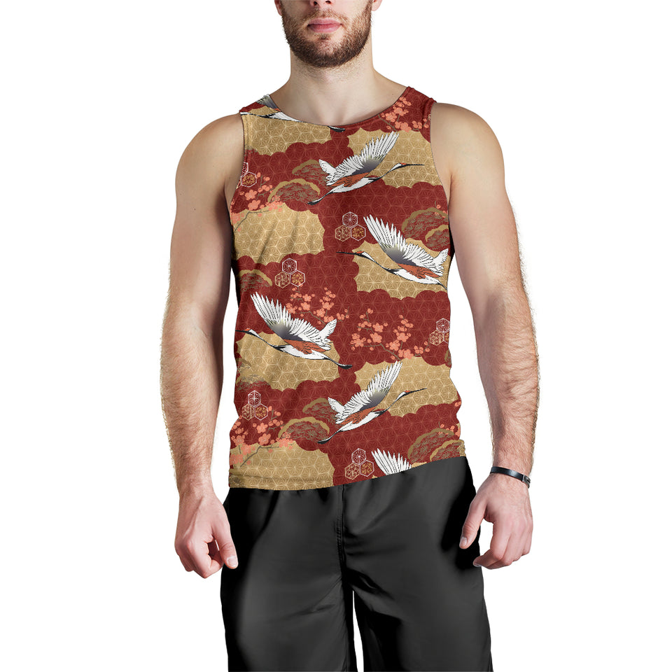 Japanese Crane Theme Pattern Men Tank Top