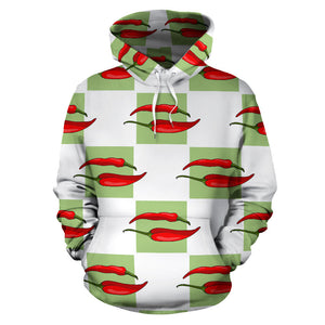 Red Chili Pattern Green White background Men Women Pullover Hoodie
