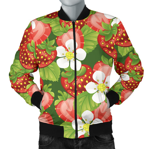 Strawberry Leaves Flower Pattern Men Bomber Jacket