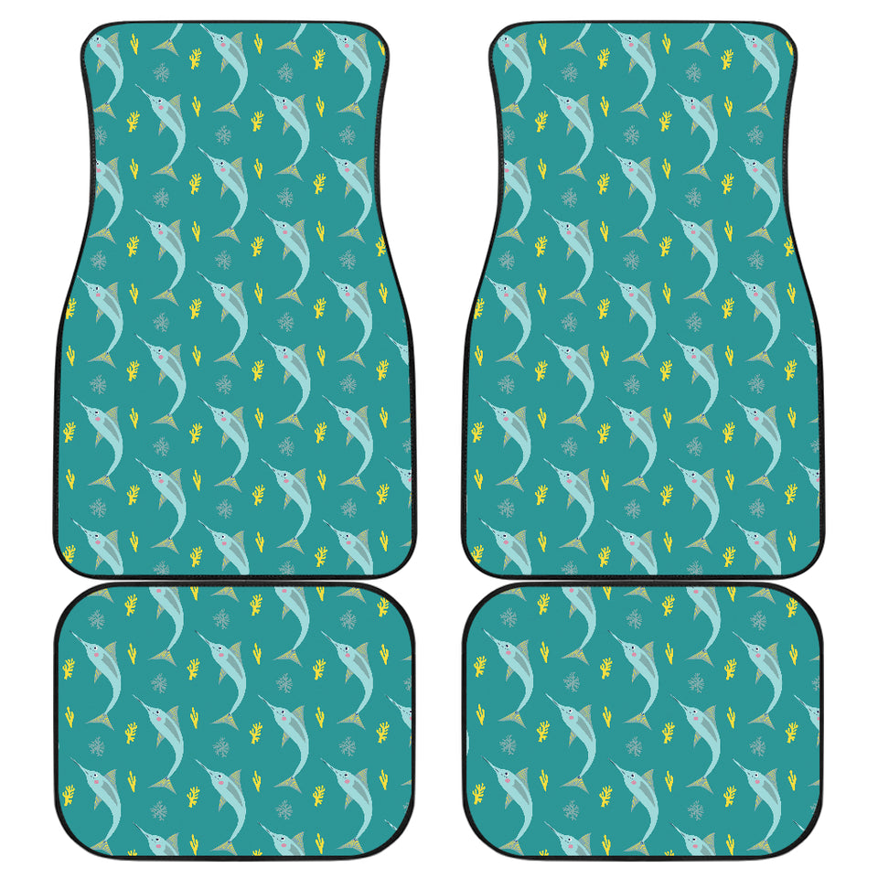 Swordfish Pattern Print Design 04 Front and Back Car Mats