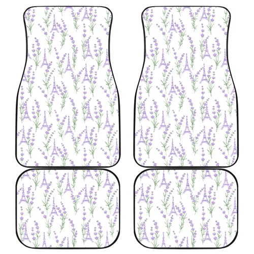 Eiffel Tower Lavender Pattern Print Design 01 Front and Back Car Mats