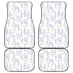 Eiffel Tower Lavender Pattern Print Design 01 Front and Back Car Mats