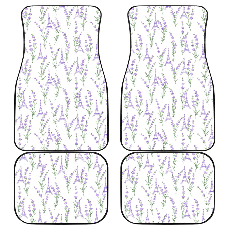 Eiffel Tower Lavender Pattern Print Design 01 Front and Back Car Mats