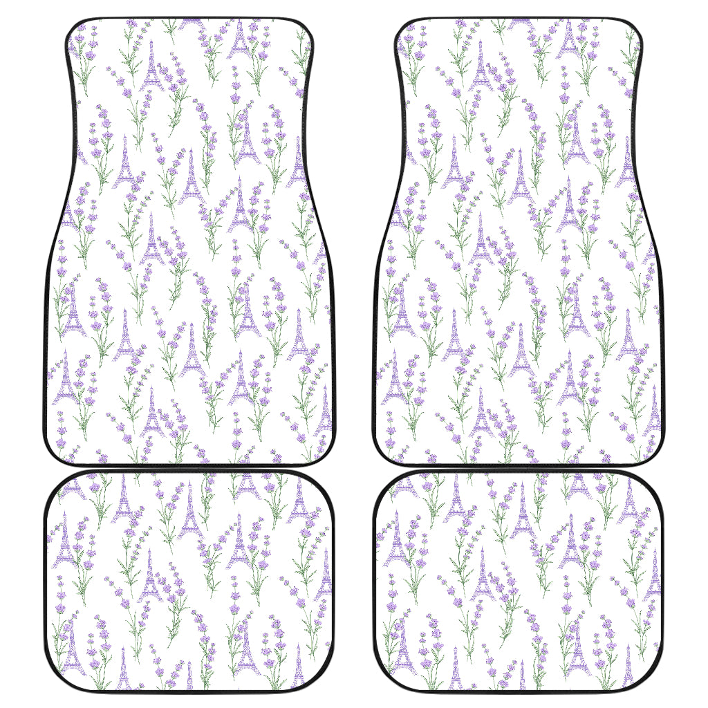 Eiffel Tower Lavender Pattern Print Design 01 Front and Back Car Mats