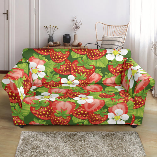 Strawberry Leaves Flower Pattern Loveseat Couch Slipcover