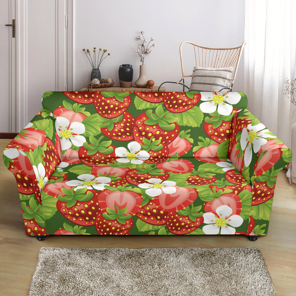 Strawberry Leaves Flower Pattern Loveseat Couch Slipcover