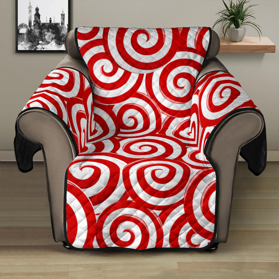 Red and White Candy Spiral Lollipops Pattern Recliner Cover Protector