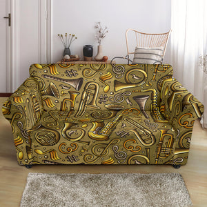 Saxophone Gold Pattern Loveseat Couch Slipcover