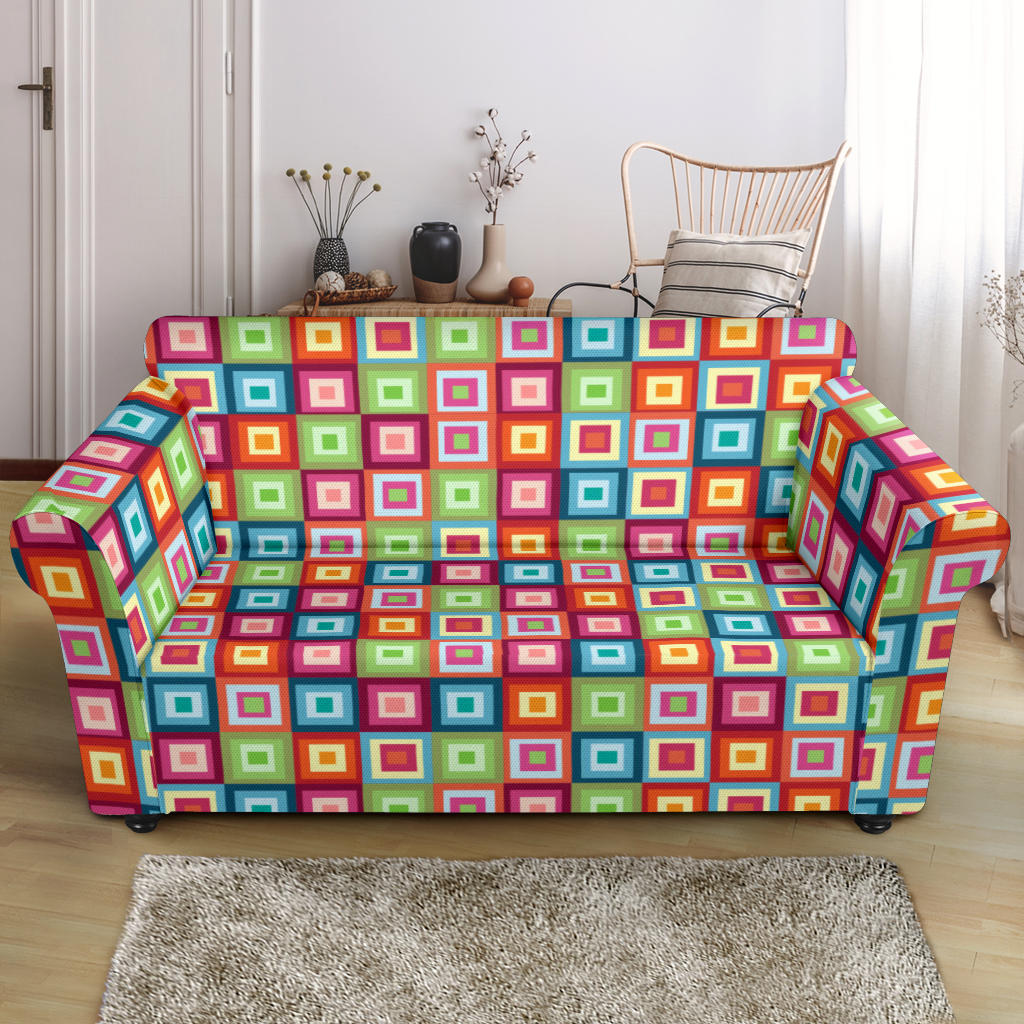 Rainbow Rectancular Pattern Loveseat Couch Slipcover