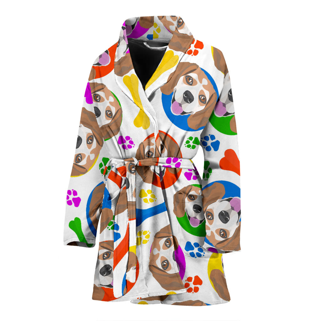 Colorful Beagle Bone Pattern Women Bathrobe