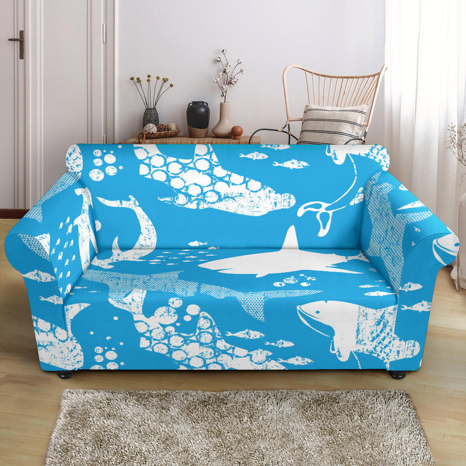 Shark Pattern Blue Theme Loveseat Couch Slipcover