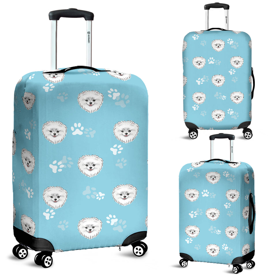 Pomeranian Pattern Blue Background Luggage Covers