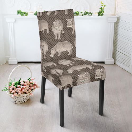 Hippopotamus Pattern Print Design 04 Dining Chair Slipcover