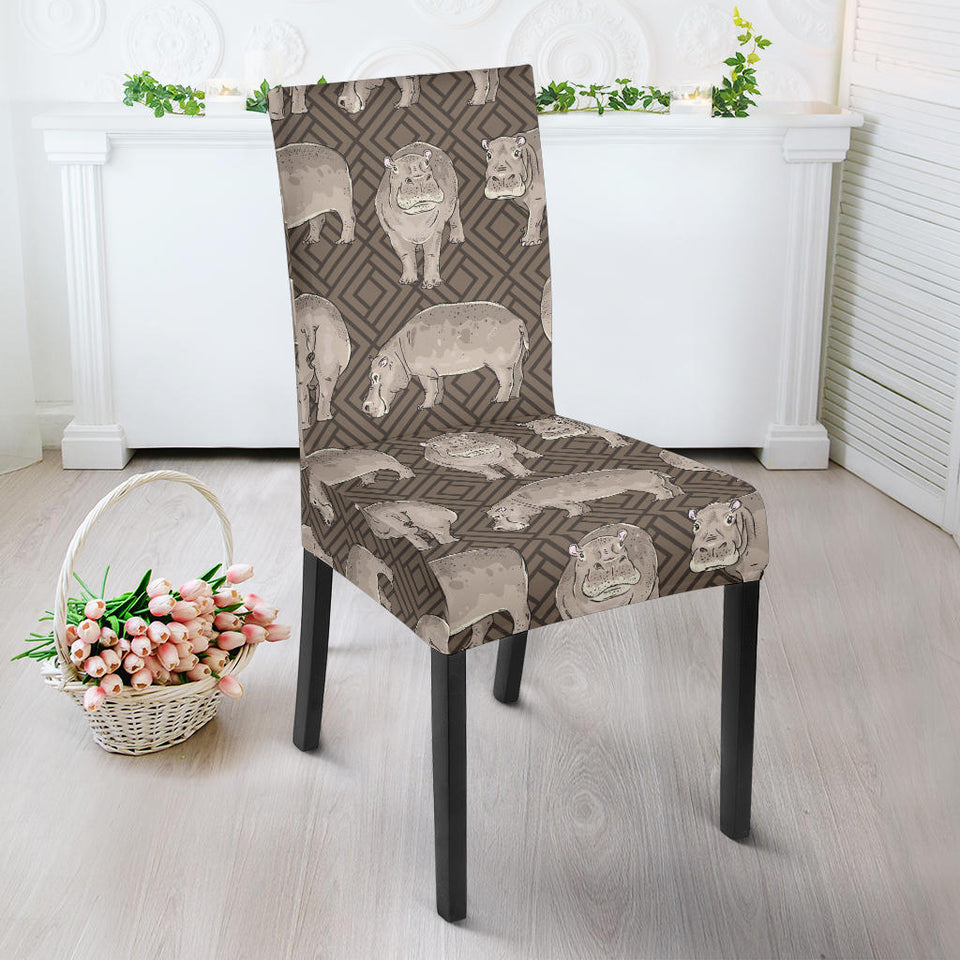 Hippopotamus Pattern Print Design 04 Dining Chair Slipcover