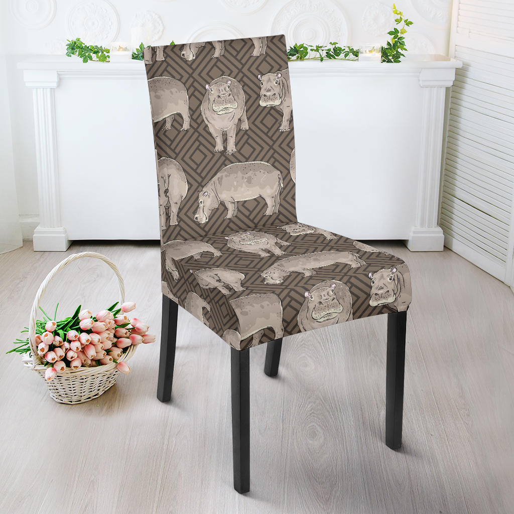 Hippopotamus Pattern Print Design 04 Dining Chair Slipcover