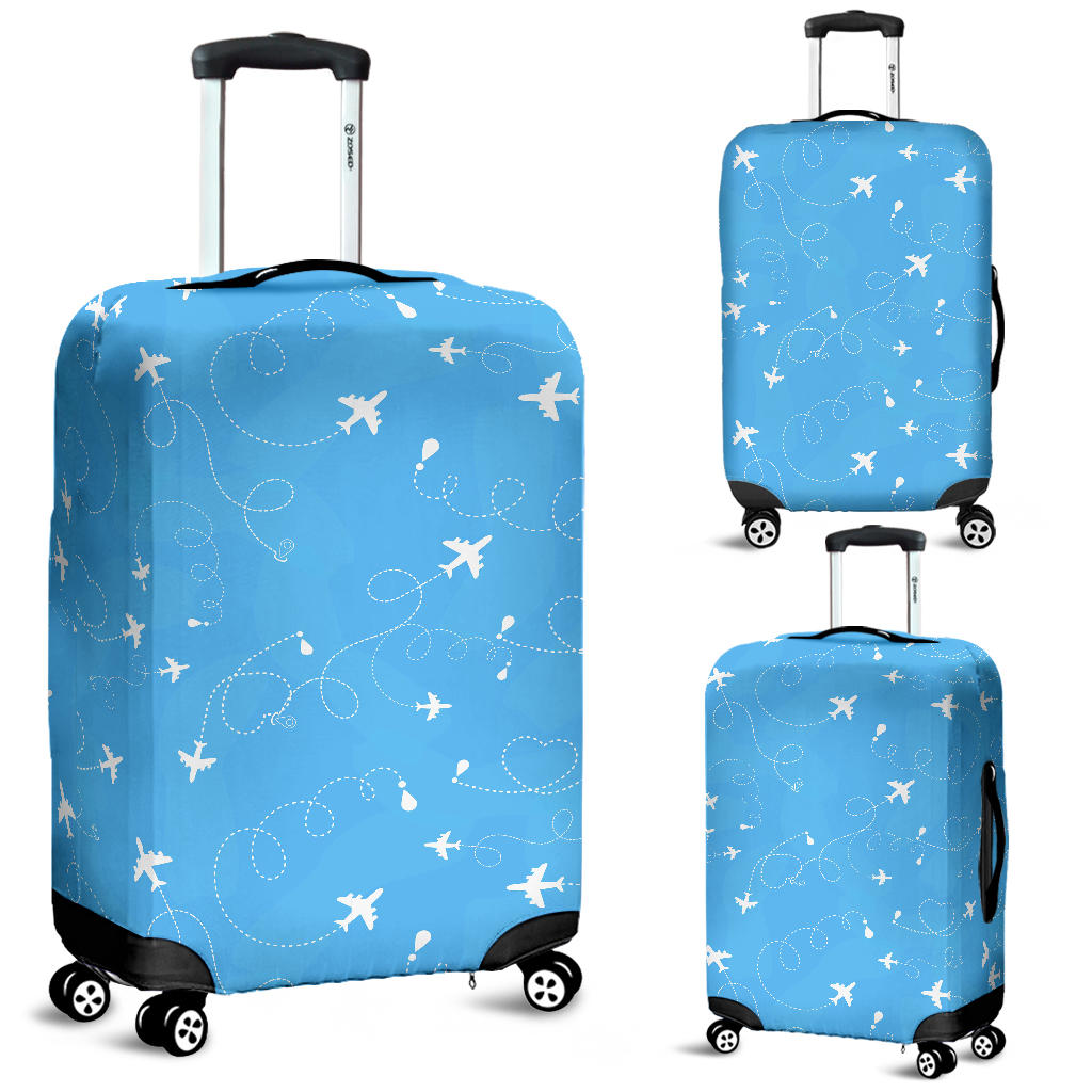 Airplane Pattern Blue Background Luggage Covers
