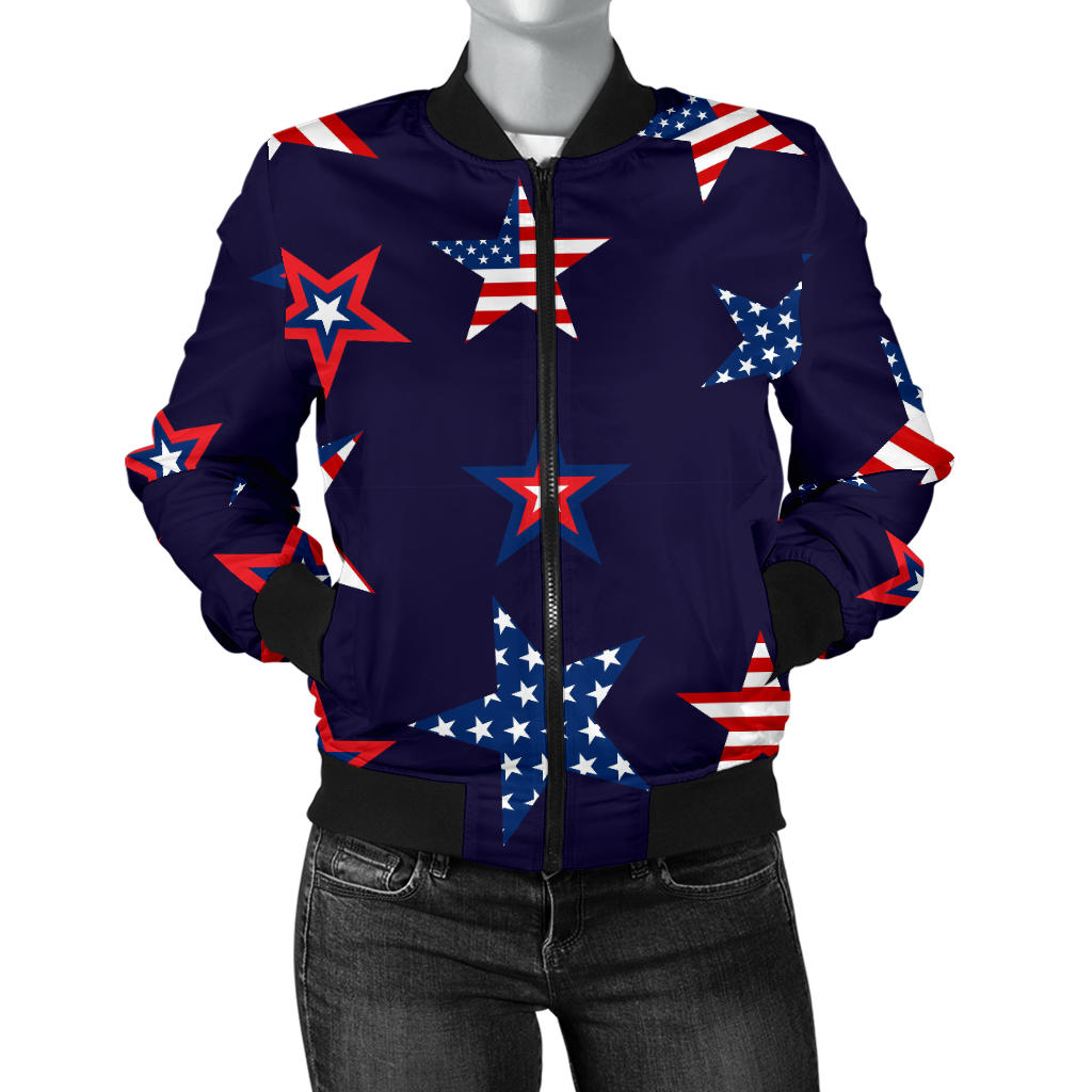 USA Star Pattern Theme Women Bomber Jacket