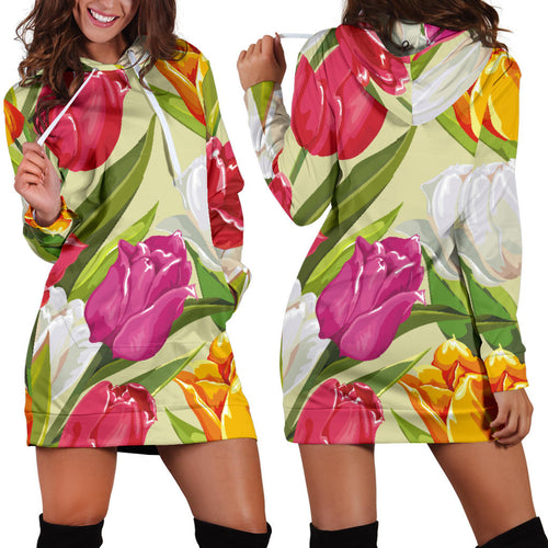 Colorful Tulip Pattern Women Hoodie Dress