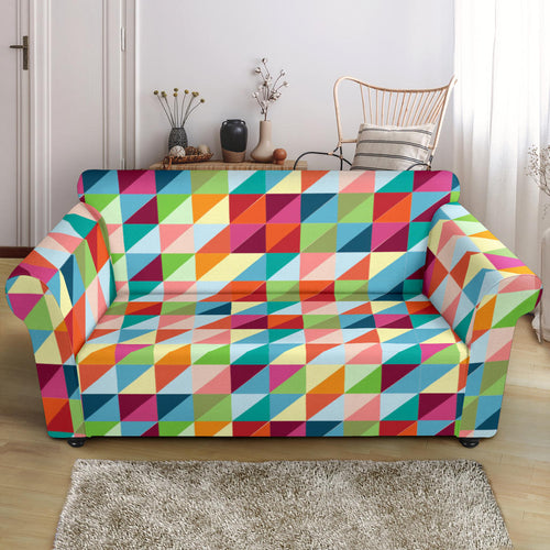 Rainbow Geometric Pattern Loveseat Couch Slipcover