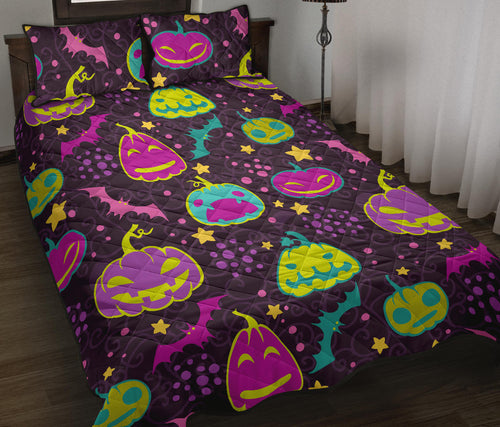 Halloween Pumpkin Bat Pattern Quilt Bed Set