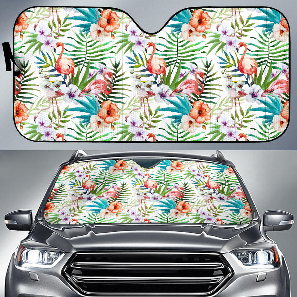 Flamingo Flower Leaves Pattern Car Sun Shade