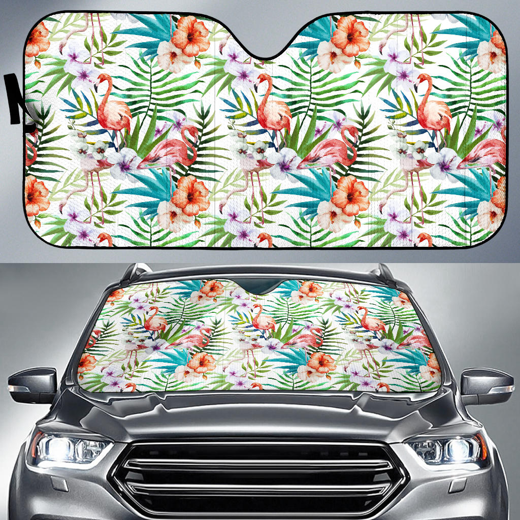 Flamingo Flower Leaves Pattern Car Sun Shade