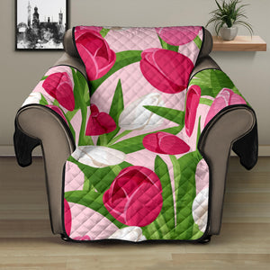 Pink White Tulip Pattern Recliner Cover Protector