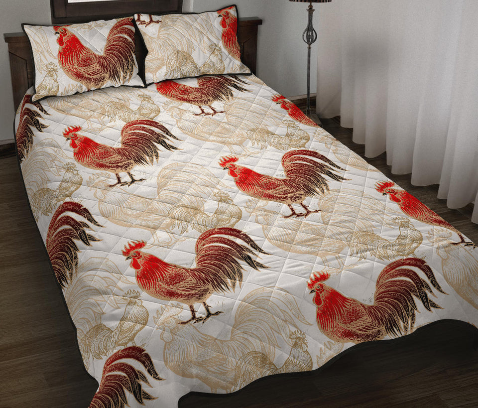 Rooster Chicken Pattern Quilt Bed Set