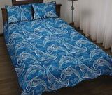 Dolphin Tribal Blue Pattern  Quilt Bed Set