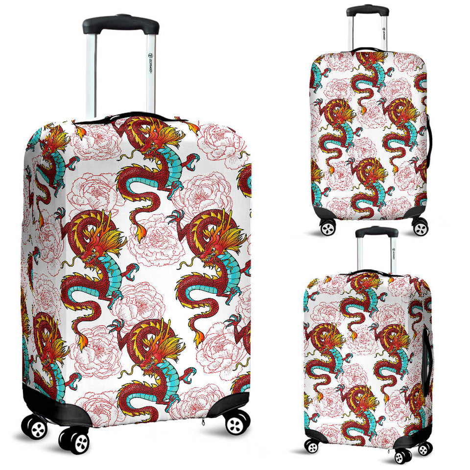 Red Dragon Hibiscus Pattern Luggage Covers