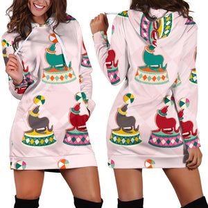 Colorful Sea Lion Pattern Women Hoodie Dress