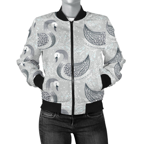 Swan Gray Pattern Women Bomber Jacket