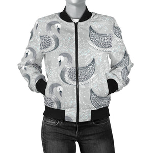 Swan Gray Pattern Women Bomber Jacket