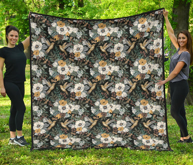 Hummingbird Pattern Print Design 05 Premium Quilt