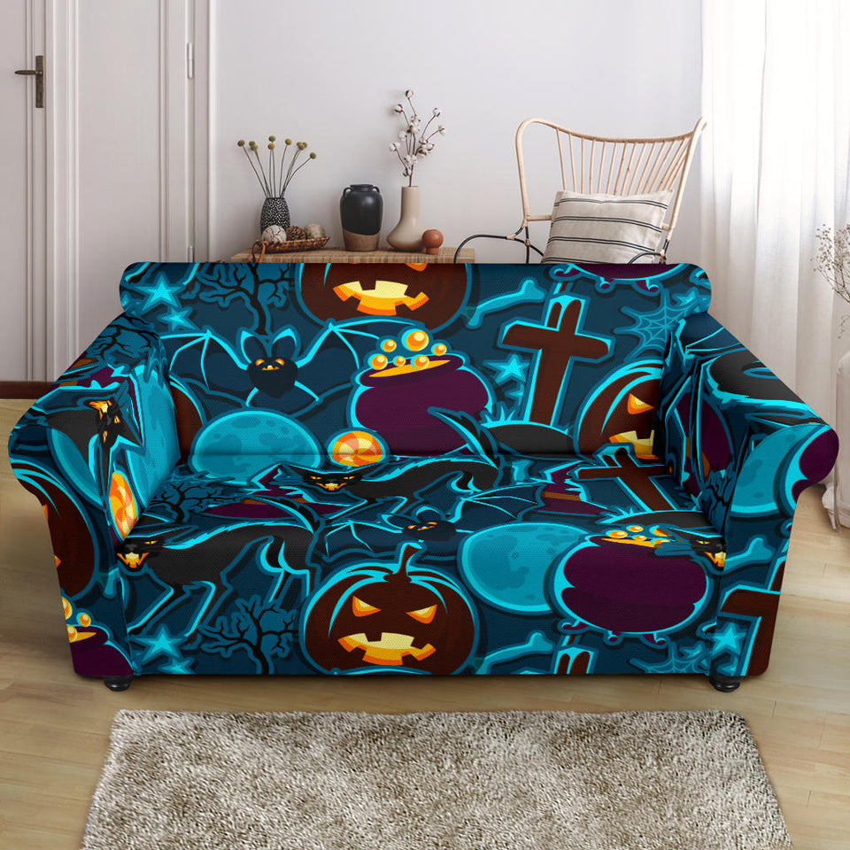 Halloween Pumpkin Cat Pattern Loveseat Couch Slipcover