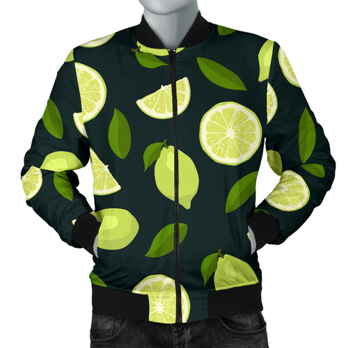 Lime Leaves Pattern Men Bomber Jacket