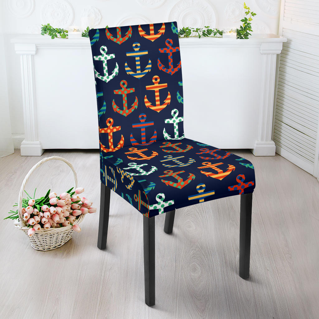 Colorful Anchor Dot Stripe Pattern Dining Chair Slipcover