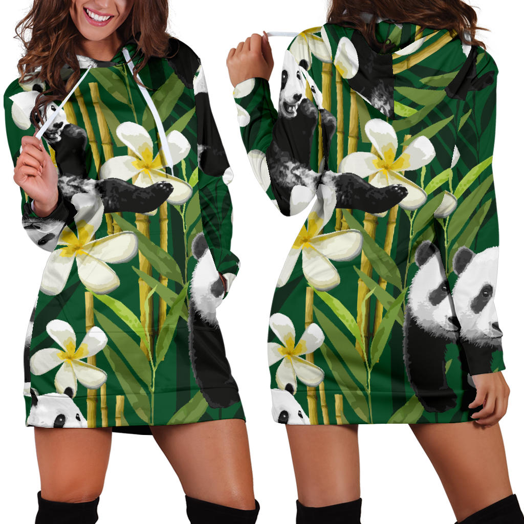 Panda Bamboo Flower Pattern  Women Hoodie Dress