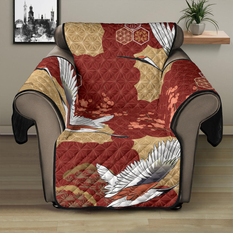 Japanese Crane Theme Pattern Recliner Cover Protector