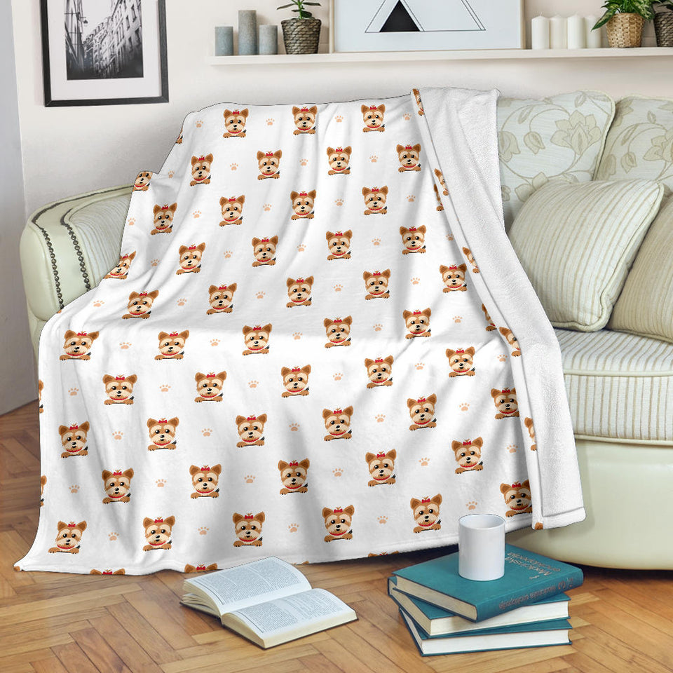 Yorkshire Terrier Pattern Print Design 03 Premium Blanket