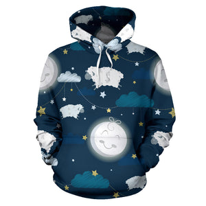 Sheep Playing Could Moon Pattern  Men Women Pullover Hoodie
