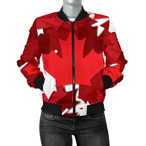 Canadian Maple Leaves Pattern Women Bomber Jacket