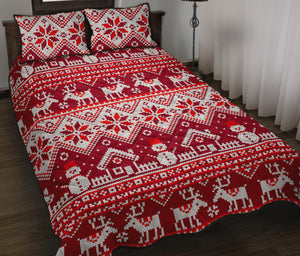 Snowman Sweater Printed Pattern Quilt Bed Set