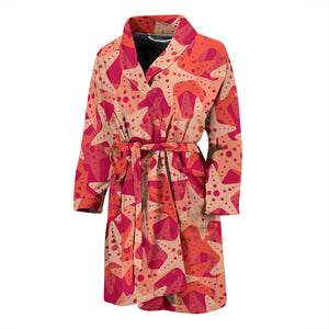 Starfish Red Theme Pattern Men Bathrobe