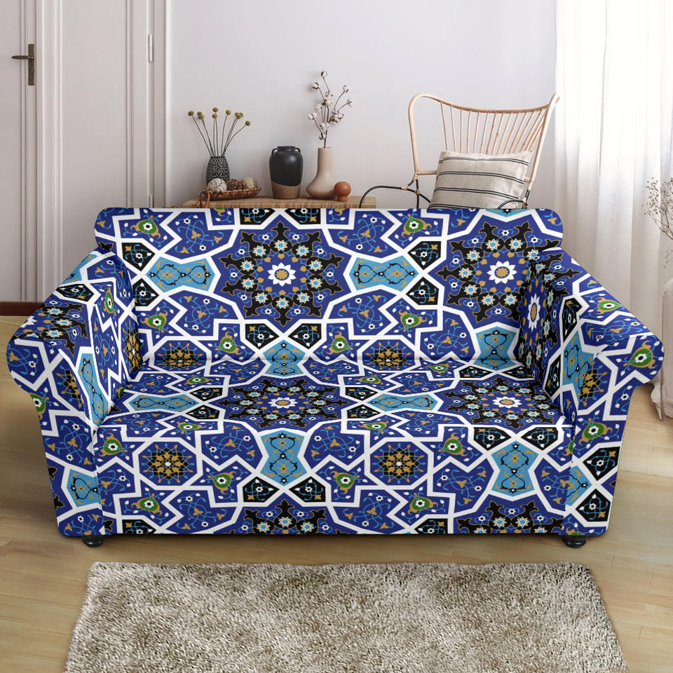 Blue Arabic Morocco Pattern Loveseat Couch Slipcover