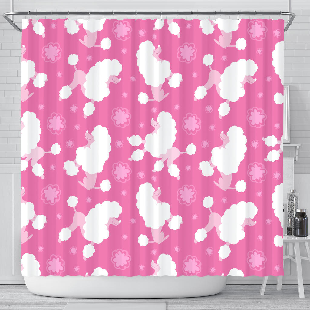 Poodle Pink Theme Pattern Shower Curtain Fulfilled In US